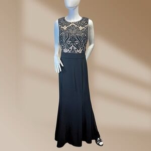 R&M Richards Womens Black Formal W Nude Underneath Topped W Lace & Sequins Sz 16